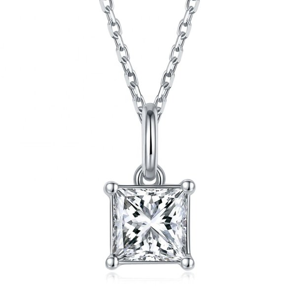 Princess Cut Moissanite Diamond Pendant 925 SS - Picture 3 of 4